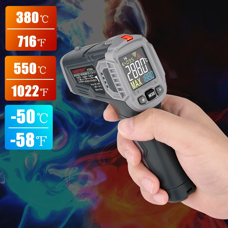 Non Contact Infrared Thermometer Digital Laser Pyrometer Sound Light Alarm LCD Display Industrial Temperature Meter HABOTEST 650 |