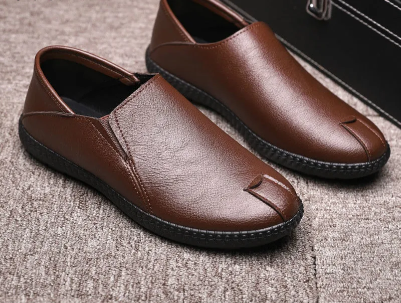Men's sports shoes New Korean trend casual shoes wild soft leather soft bottom breathable shoes lazy shoes men's shoes - Цвет: Темный хаки