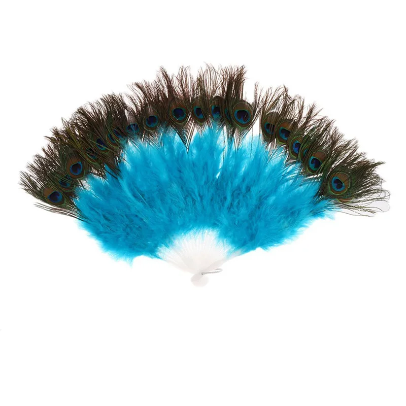 

Fashion-Vintage Large Belly Dance Fancy Dress Hand fan Peacock Simulation feather Folding Hand Fan One Size
