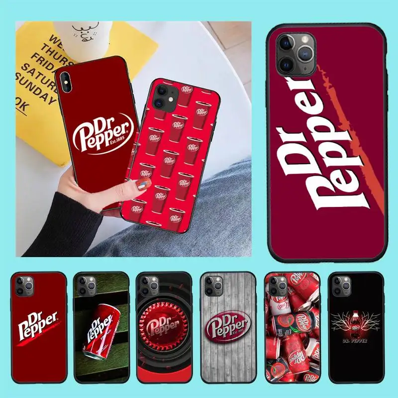 Мягкий силиконовый черный чехол CUTEWANAN Dr Pepper для iPhone 11 pro XS MAX 8 7 6 6S Plus X 5S SE 2020 XR |