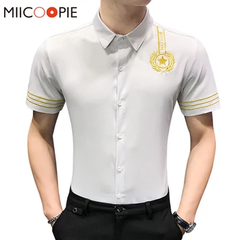 

Asian Sizes Slim Fit Men Shirt Fashion Brand Stars Embroidery Print Short Sleeves Camisa Masculina Summer Casual Mens Clothes