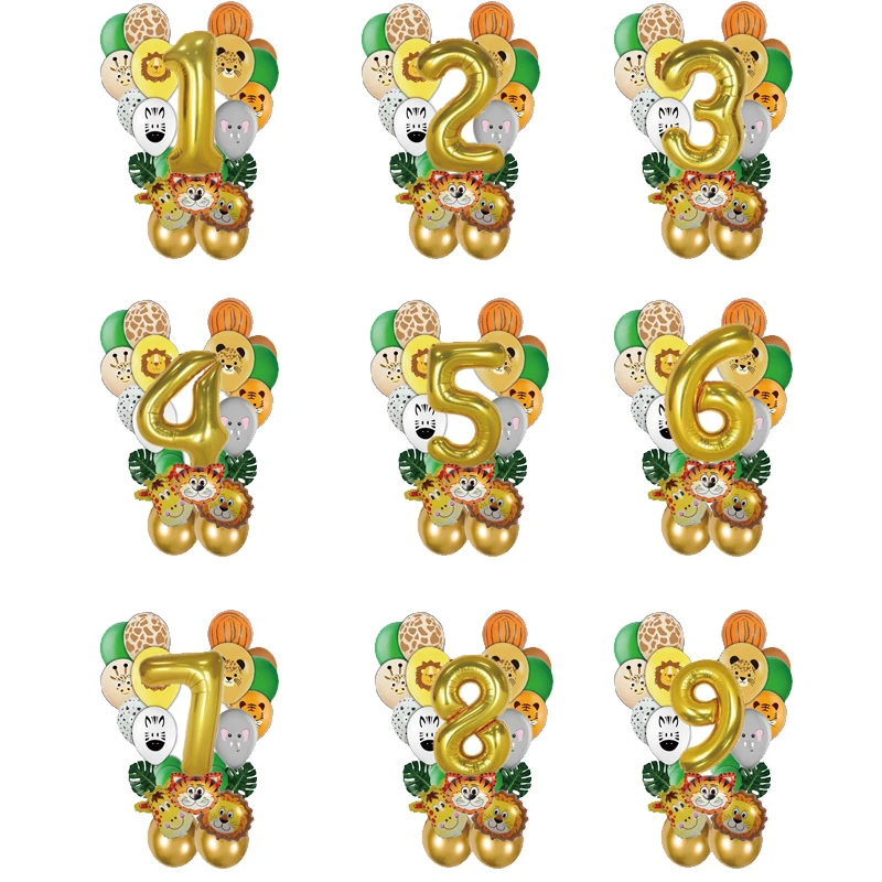 Globo con número de animales del bosque, Columna 1 2 3 4 5 6 7 8 9, globo  dorado de dibujos animados de animales, decoración para fiesta de  cumpleaños de niños|Globos y accesorios| - AliExpress