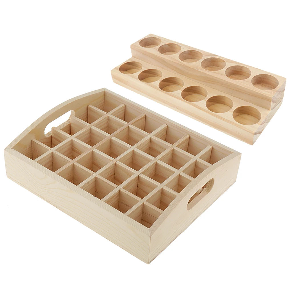 2pcs Wood Essential Oil Box Displaying Case Organizer Holder Rack Stand Shelf for Retail Stores Home Storage