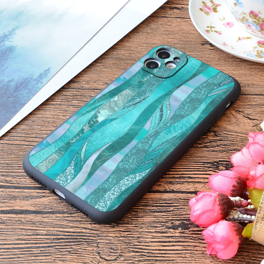 

For iPhone Precious Aqua And Turquoise Glamour Print Soft Matt Apple iPhone Case
