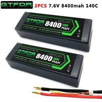 GTFDR 2PCS 2S Lipo Battery 7.4V 7.6V HV 8400mAh 7000mAh 6200mA 5200mAh 140C/280C 100C/200C 60C/120C 4mm for 1/8 1/10 Road RC Car 1