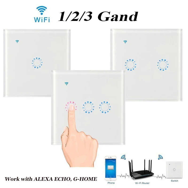 

Touch Switch Smart Light Switch Panel Wall interruptor 1/2/3 Gang wifi light switch US/EU Standard Work with Alexa Google Home