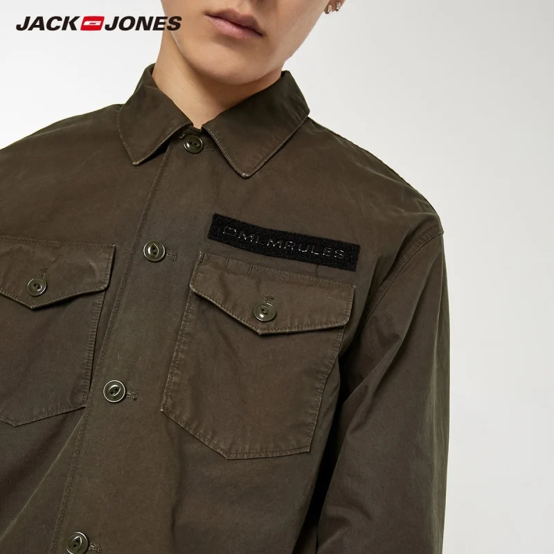 JackJones Men's 100% Cotton Turn-down Collar Embroidered Sporty Streetwear Cargo  Jackets|219321518