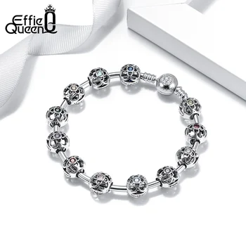 

Effie Queen 100% 925 Silver 12 Colors Lucky Birthstone Beads with 4A Zircon Female DIY Bracelet Bangle Necklace Jewelry CB33