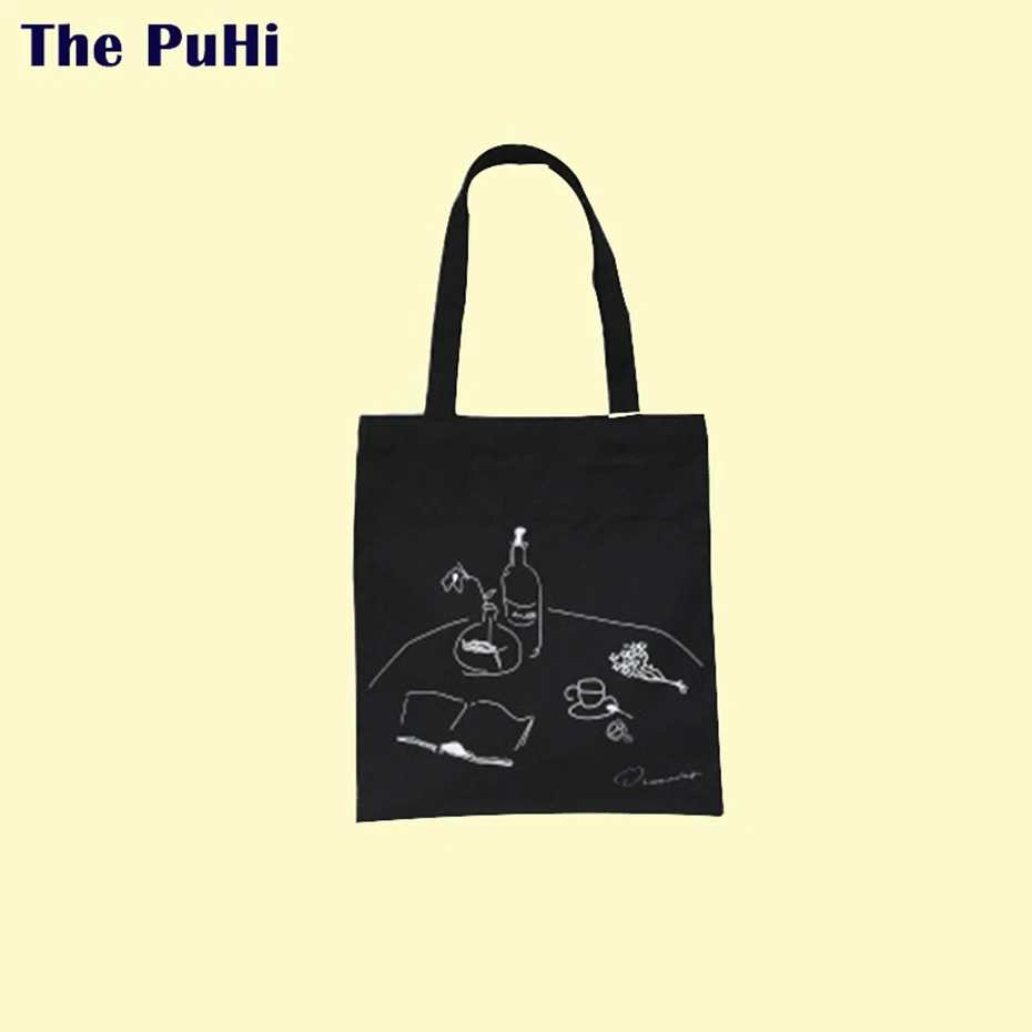 

Canvas Bag Tote Bag Cotton Stick Figure Line Picnic Black Cotton Shopping Bag Cotton Cloth Shoulder Bag Printing Female Handbags