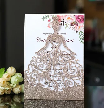

50pcs Fancy Hollow card laser wedding derss card Invitation Card Greeting Card Customize Business With RSVP Card Party Supplies