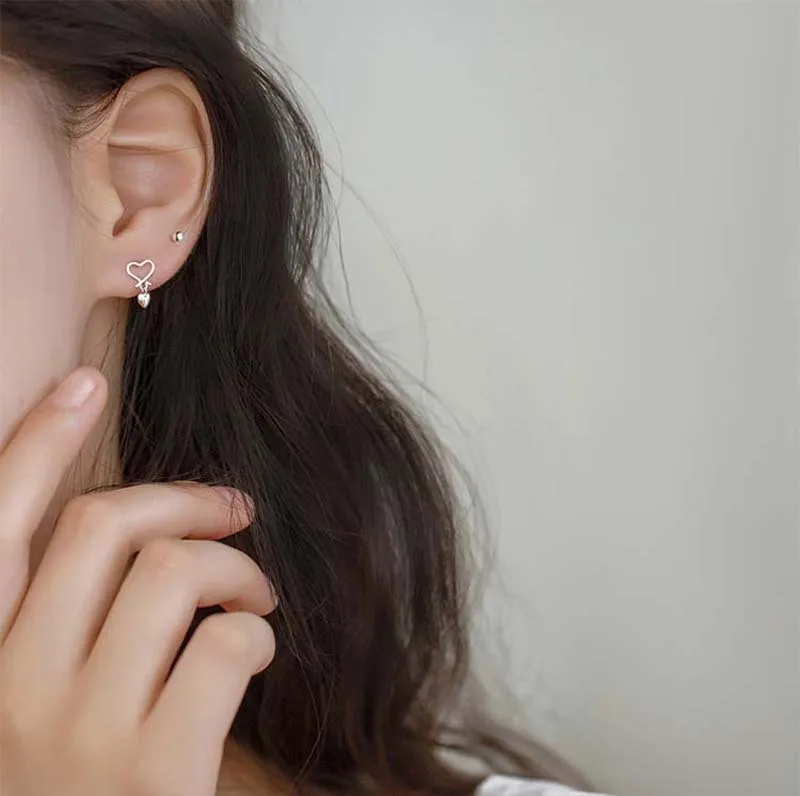 Hollow Silver Color Heart Drop Earring 