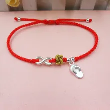 3D Жесткий Серебряный 999 Бесконечная любовь счастливый бисер ручной работы Красный веревочный браслет на ногу браслеты-назначение год Fate Girls's Ceremony