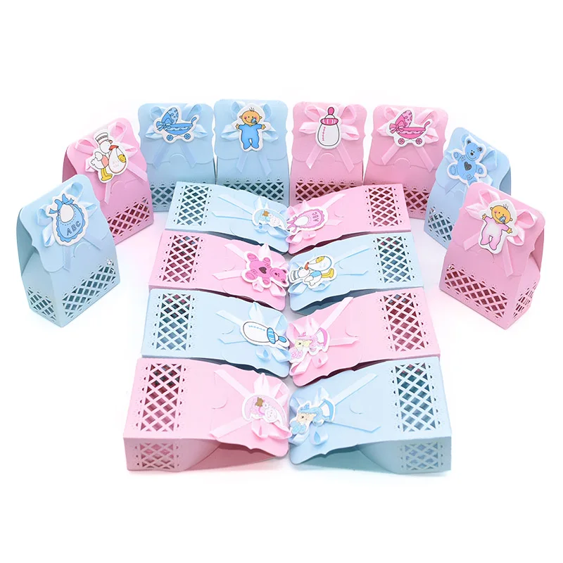

12pcs Baby Shower Cute Gift Paper Box for Gender Reveal Party Kids Birthday Favor Laser Cut-out Candy Box Decoration Supplies 75