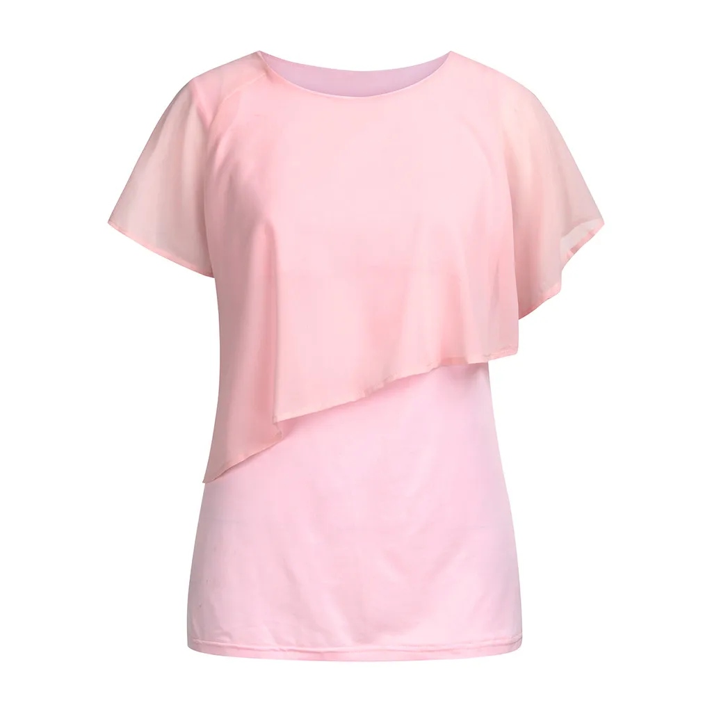 Женская рубашка для беременных, блуза для кормящих, топ для кормления грудью, короткий рукав, сплошной цвет, шифоновая рубашка для грудного кормления для беременных женщин - Цвет: Pink