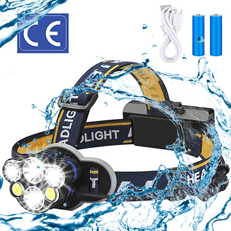 

High power superbright led Headlamps Waterproof usb Rechargeable 8 lighting modes 6xLED Head Suitable for fishing, cycling