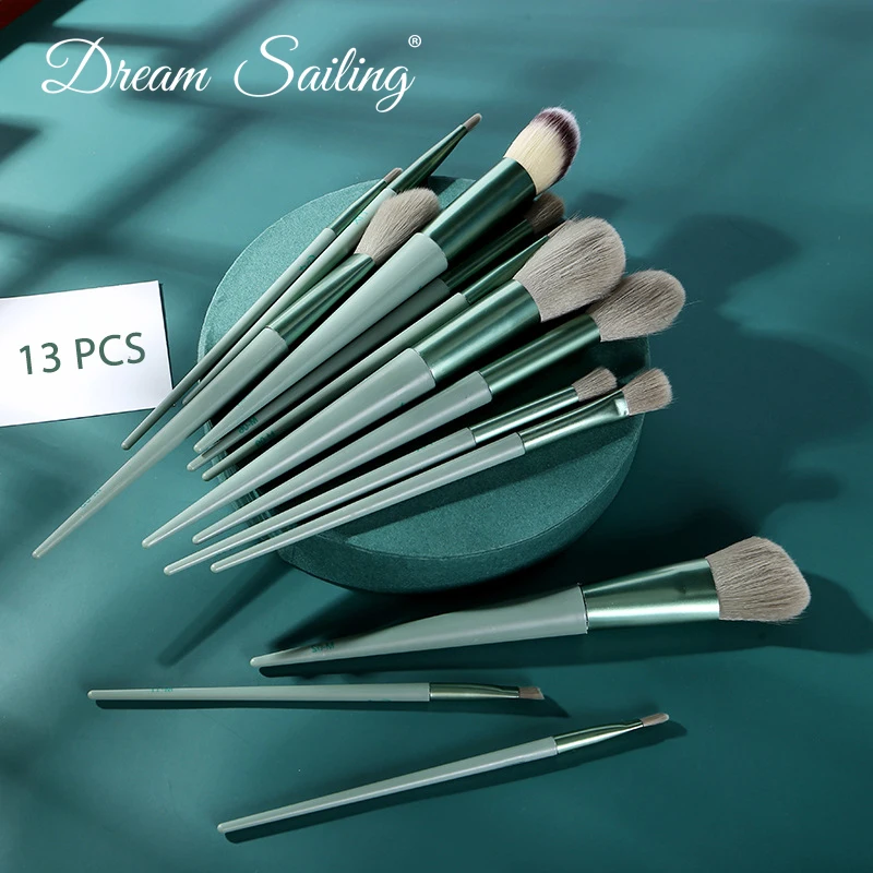 

13 pcs Green Makeup Brushes Set For Foundation Powder Blush Eye-shadow Concealer Lip Eye Make Up Brush Cosmetics Beauty Tools