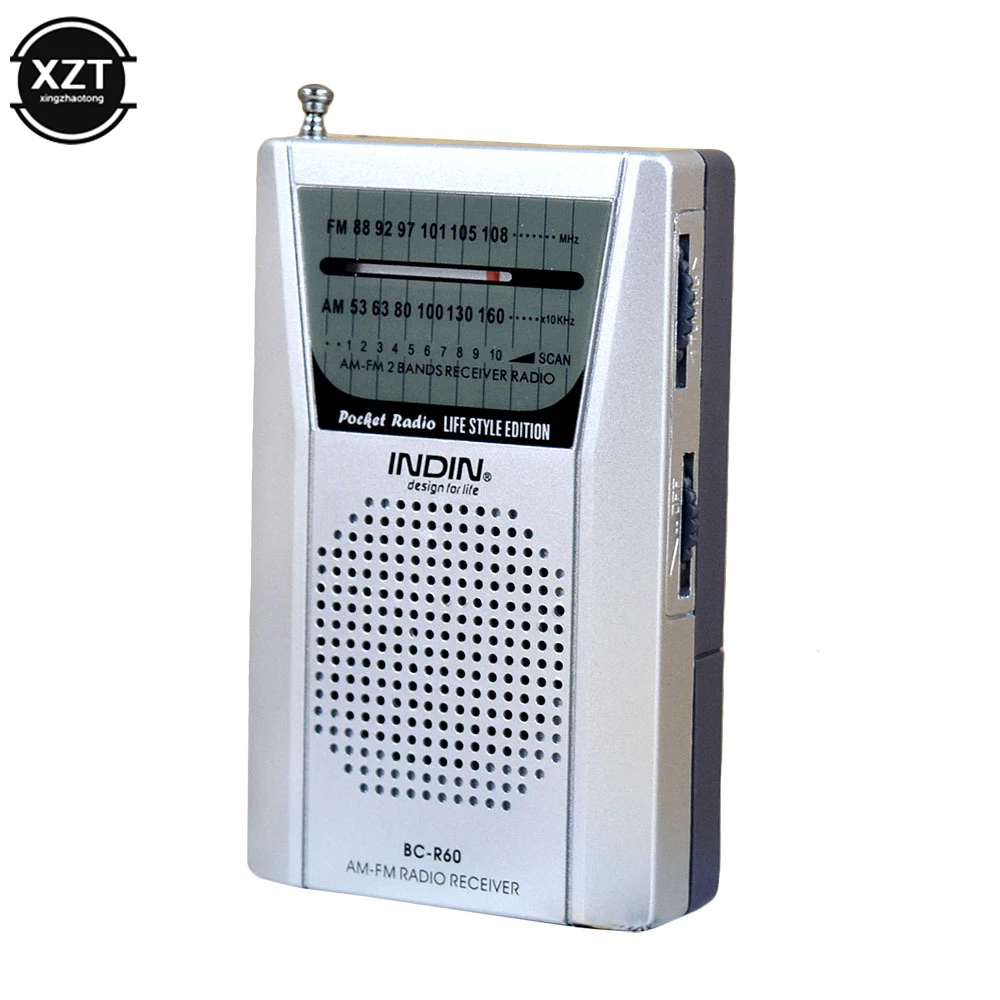 BC-R60 Pocket Radio Telescopic Antenna Mini AM/FM 2-Band Radio World Receiver with Speaker 3.5mm Earphone Jack Portable Radio