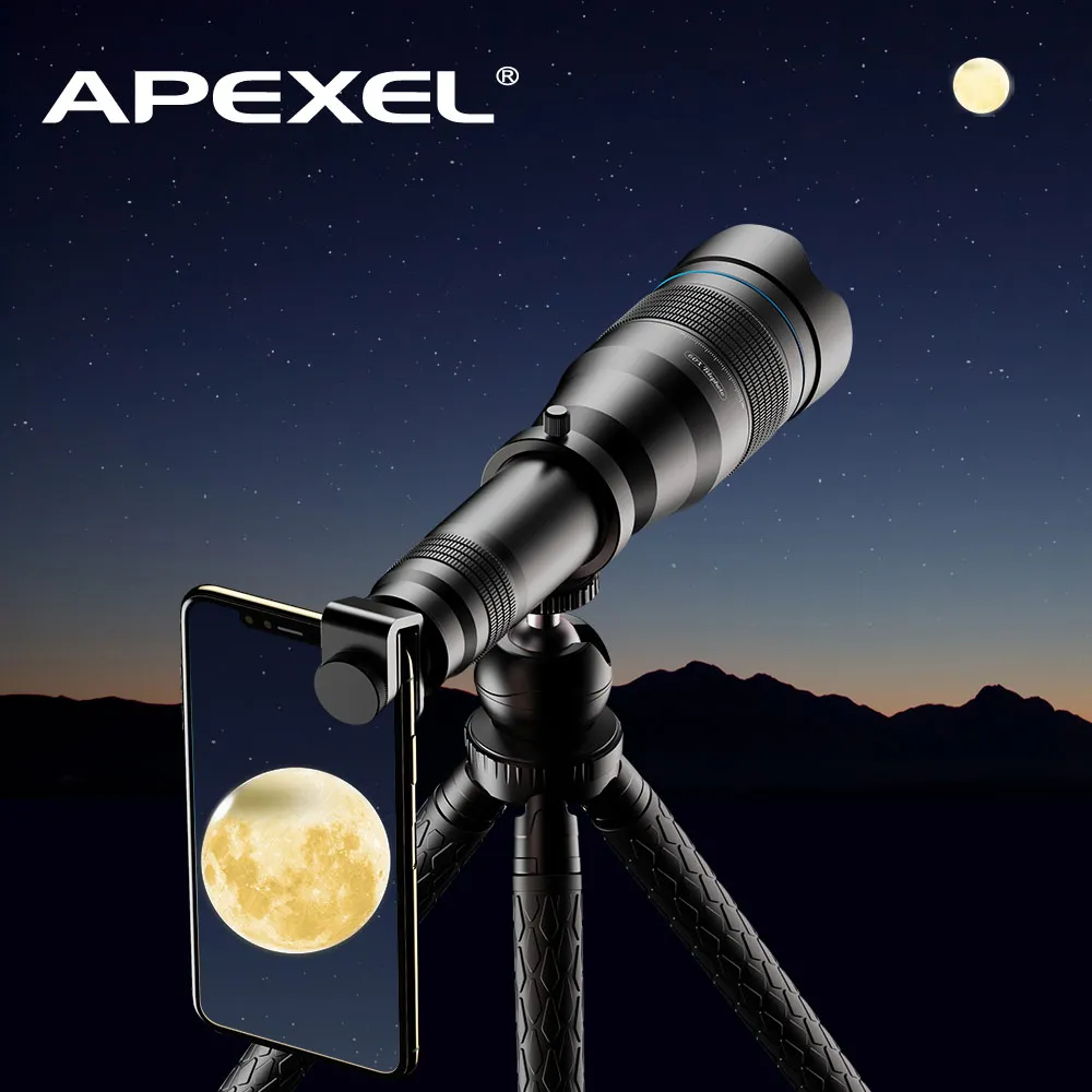Collection  APEXEL 60X Mobile Phone Monocular Telescope Lens astronomical zoom lens extendable tripod for iPhon 