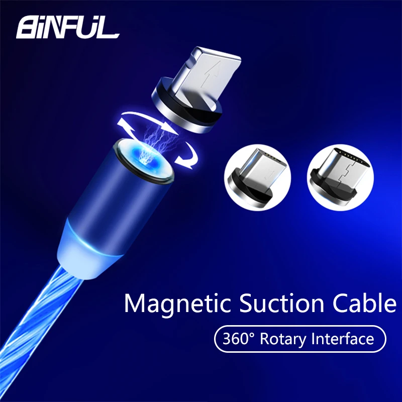 3 in 1 Magnetic Cable LED Micro USB Cable Lighting Type C Wire For iPhone Samsung 1