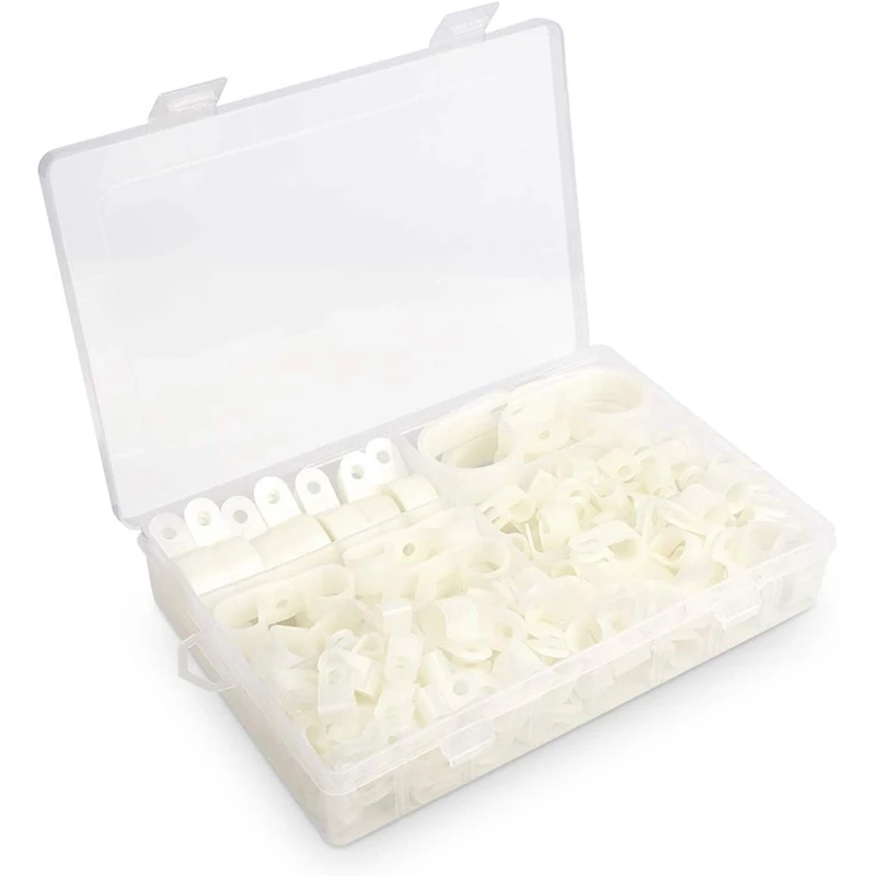 

200Pcs White Wire Cable Clamp Nylon Screws Plastic R-Type Cable Clamps Clips Fasteners Assortment for Cable Conduit