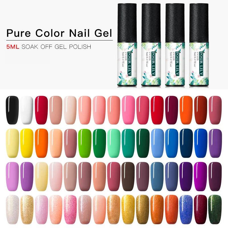 

FOUR LILY UV LED Pure Nail Color Gel Polish Long Lasting 176 Colors Soak Off Nail Art Gel Varnish Semi Permanent Manicure Vernis