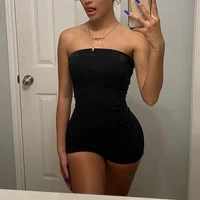 Fashion Summer Sexy Jumpsuit Women Off-shoulder Bodycon Solid Color Sleeveless Rompers Casual Simple Style Playsuit Shorts 2024 - Image 3