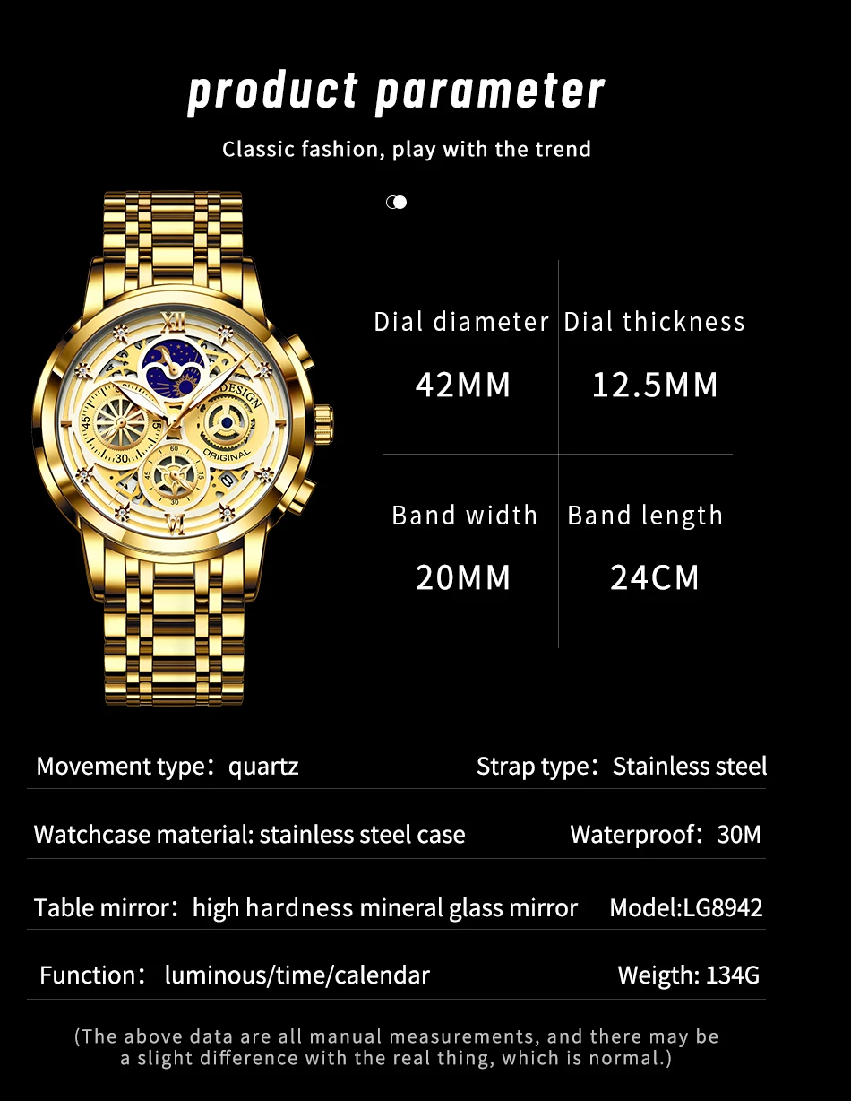 2021 New LIGE Sport Men Watch Top Brand Luxury Gold Stainless Steel Quartz Wrsit Watch Men Fashion Hollow Waterproof Chronograph