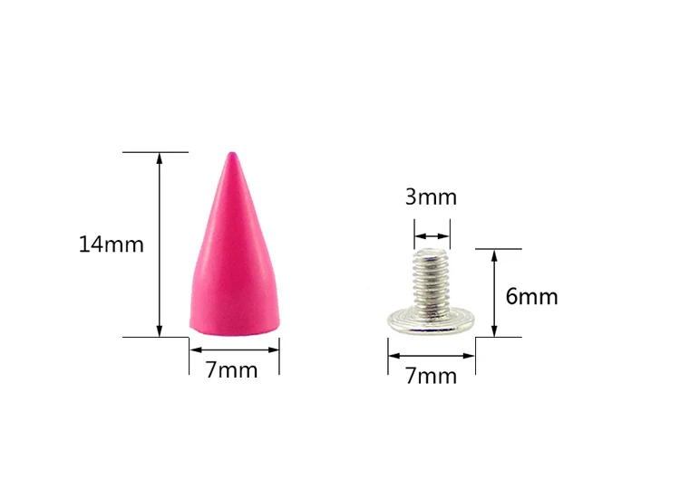 Description Picture 4 of item30sets 7*14mm Colored Studs And Spikes For Clothes DIY Handcraft Bullet Cone Garment Rivets For Leather Bag Shoes Tachuelas Ropa