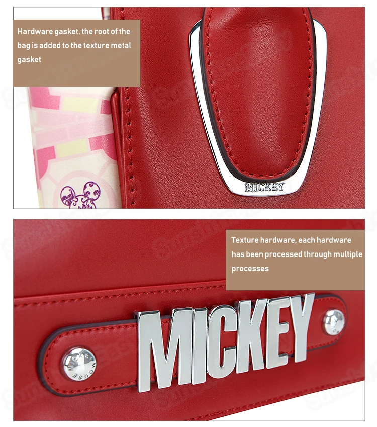 Disney Single Shoulder Messenger Bag Mickey Cartoon Anime Handbag PU Waterproof Fashion Trend Handbag Casual Lady Girls Bag