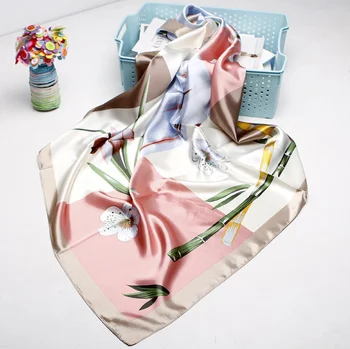 

90*90cm Silk bamboo Scarves Women Foulard Square Hijab Scarf Ladies Satiny Shawl wrap muffler pareo female hijab poncho