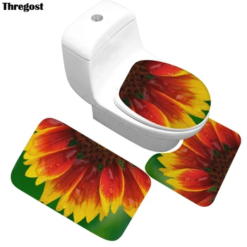 

Pastoral Floral Printed Rug Bathroom Mat Memory Foam Bathroom Mats Kitchen Rug with Sunflowers Toilet Floor Mats Modern Carpet
