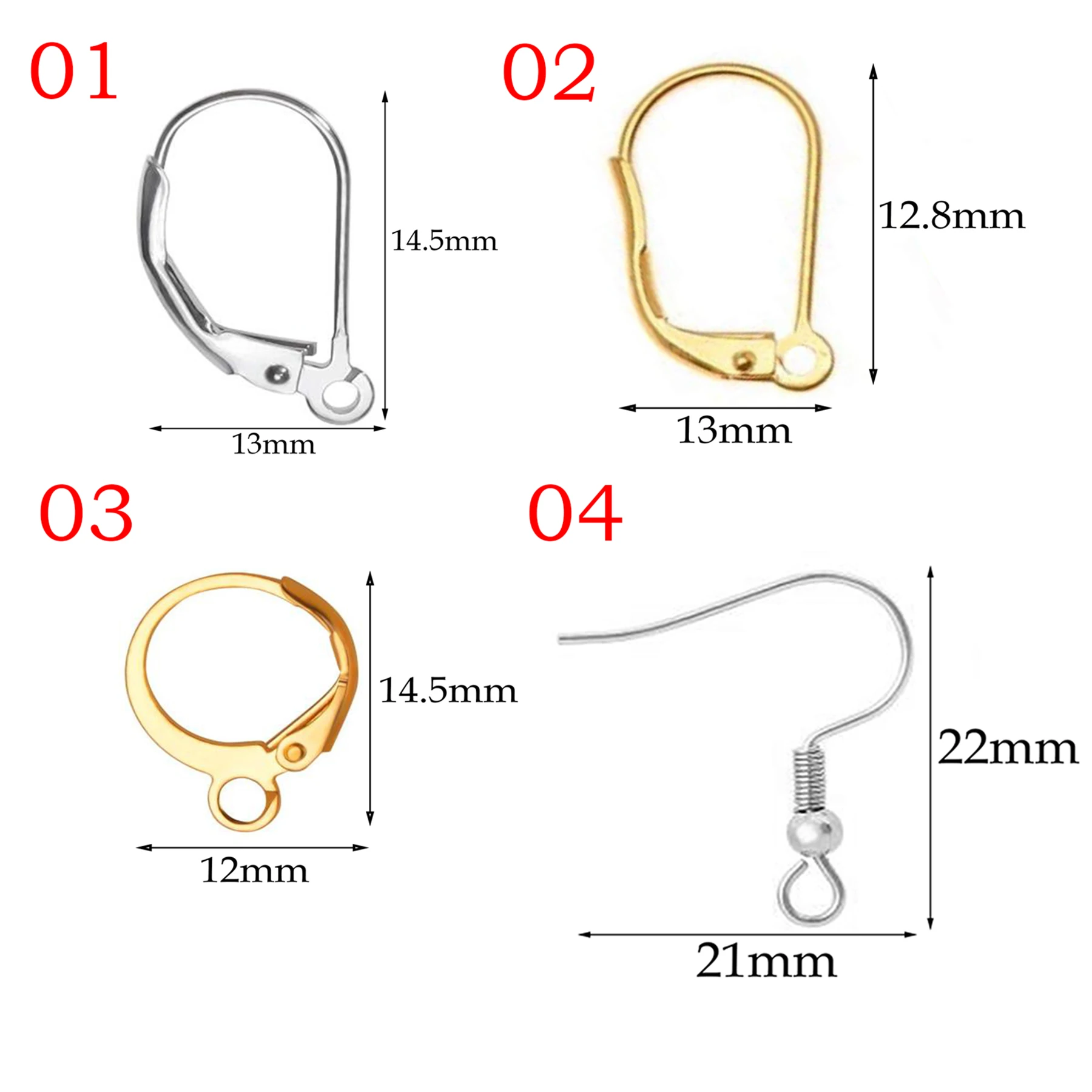 20Pcs/Lot Stainless Steel French Earring Clasps Hooks Men Women DIY Components For Ear Jewelry Making Findings Not Allergic 6