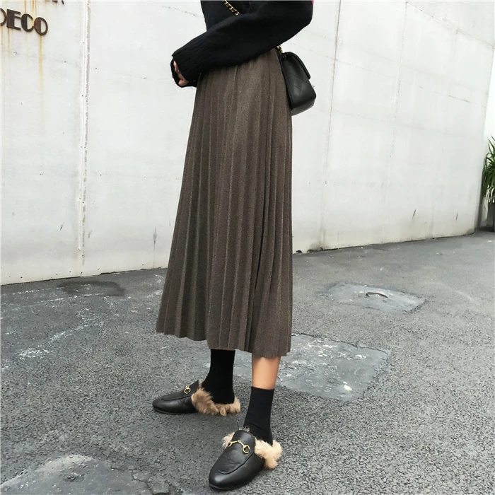 Новая женская одежда faldas mujer moda эластичная плиссированная юбка с высокой талией весенне-осенние модные брендовые корейские трикотажные юбки