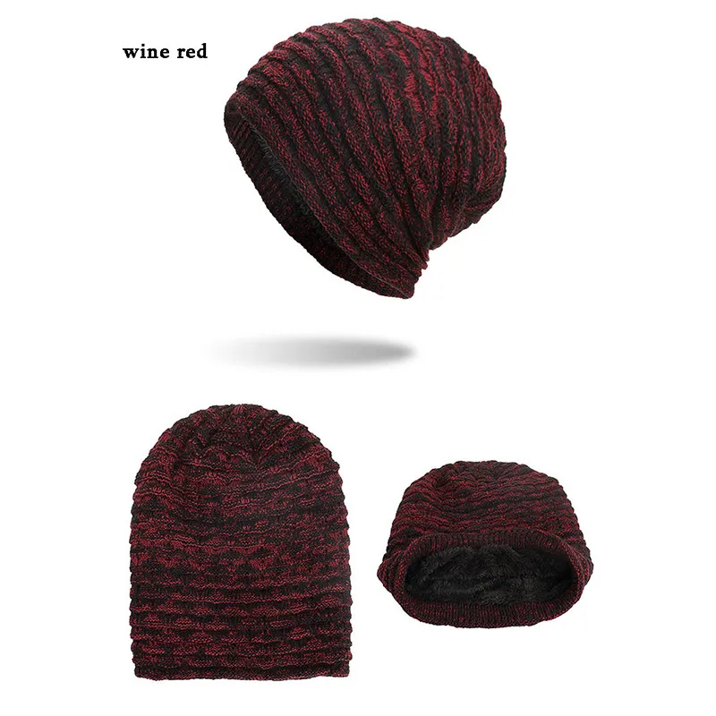 z016-wine-red Осенняя и зимняя новая бархатная хаотичная маленькая шапка с горизонтальной полоской вязаная шапка-свитер Мужская Наружная теплая шляпа - Цвет: z016-wine-red