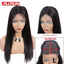 Allrun 4*4 парики из натуральных волос на шнурках 130% для черных женщин короткие парики из натуральных волос на шнурках малайзийские прямые нереми низкое соотношение