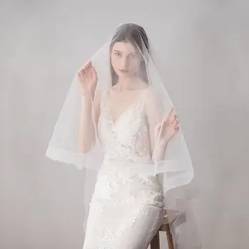 

160x120cm Soft Tulle Ivory White Fingertip Length Wedding Veil Cover Face One Layer Classic Bridal Hair Accessories LX9E