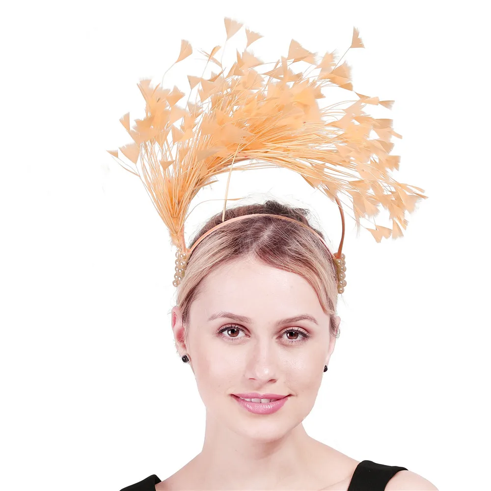 Шампань головная повязка Кентукки Дерби перо millinery вечерние головные уборы повязки для волос корейский стиль аксессуары на голову высокого качества
