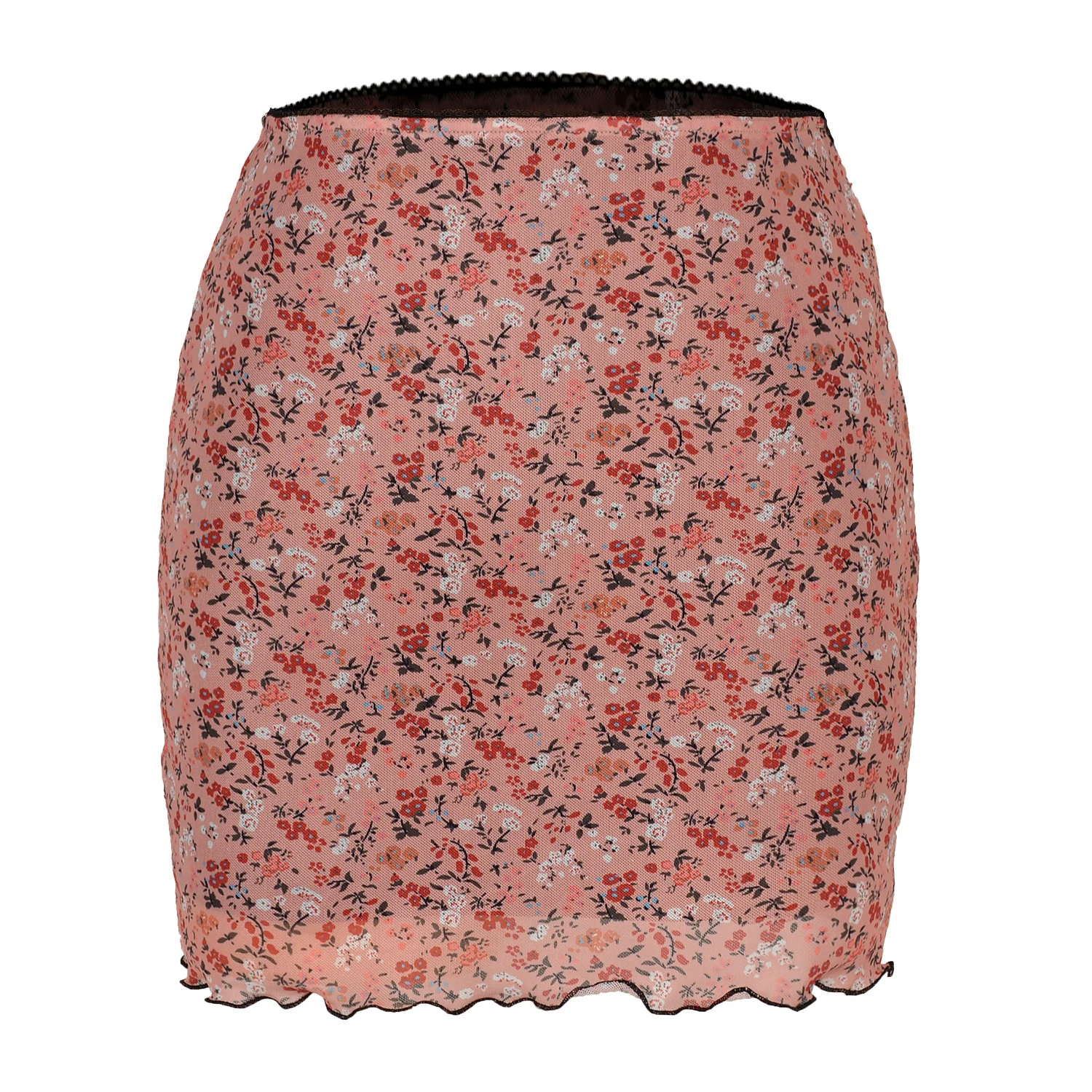 Women's Skirt Floral Print Mesh Double Layer High-waisted Mini Skirts 2025 New Summer Streetwear Club Boydcon Vintage Y2K Skirt