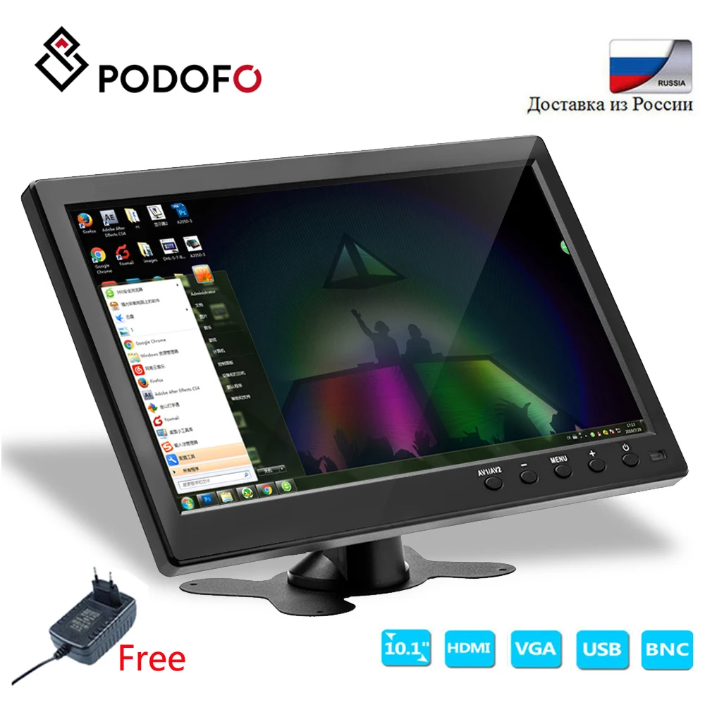 Podofo 10 1 &quotЖК дисплей HD монитор и компьютер Цвет дисплея Экран 2 канала видео Вход