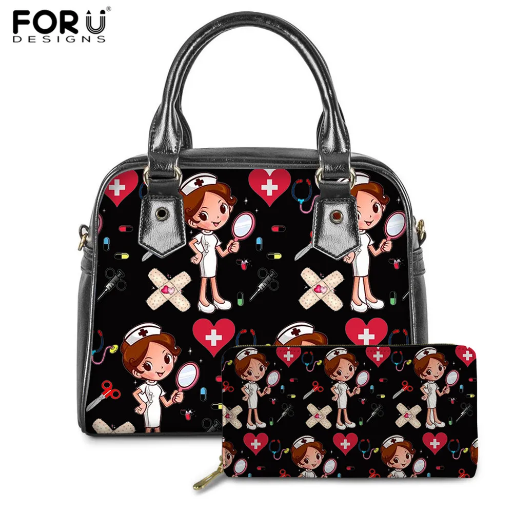 Forudesigns Conjunto De 2 Bolsos Con Patron De Dibujo Animado Para Enfermero Quirurgico Medicina Bolso De Mano Para Mujer Bandoleras De Piel Sintetica Bolso Para Mujer Cubos Aliexpress