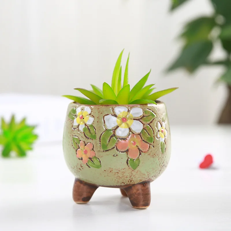 8 Садоводство корейский мясистый Мини милый цветочный горшок ZAKKA керамика большой палец горшок цветной ручной росписью горшок для растений настенный горшок керамический горшок - Цвет: 8