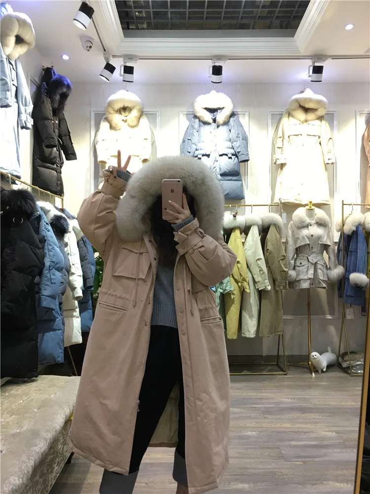 Зимний стиль Dongdaemun пуховик выше колена с большим меховым воротником женский толстый длинный корейский стиль свободный и большой размер