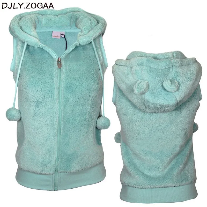 ZOGAA New Women's Fur Vest Coat Winter Warm Vest Coat Soft Fleece Hooded Outwear Female Fashion Casual Thicken Jacket Solid Vest