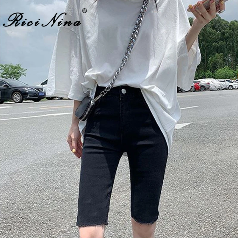 RICININA Jean Shorts Women High Waisted Zipper Buttons Pocket Short Femme T Jeans Mujer Summer Casual Plus Size Streetwear