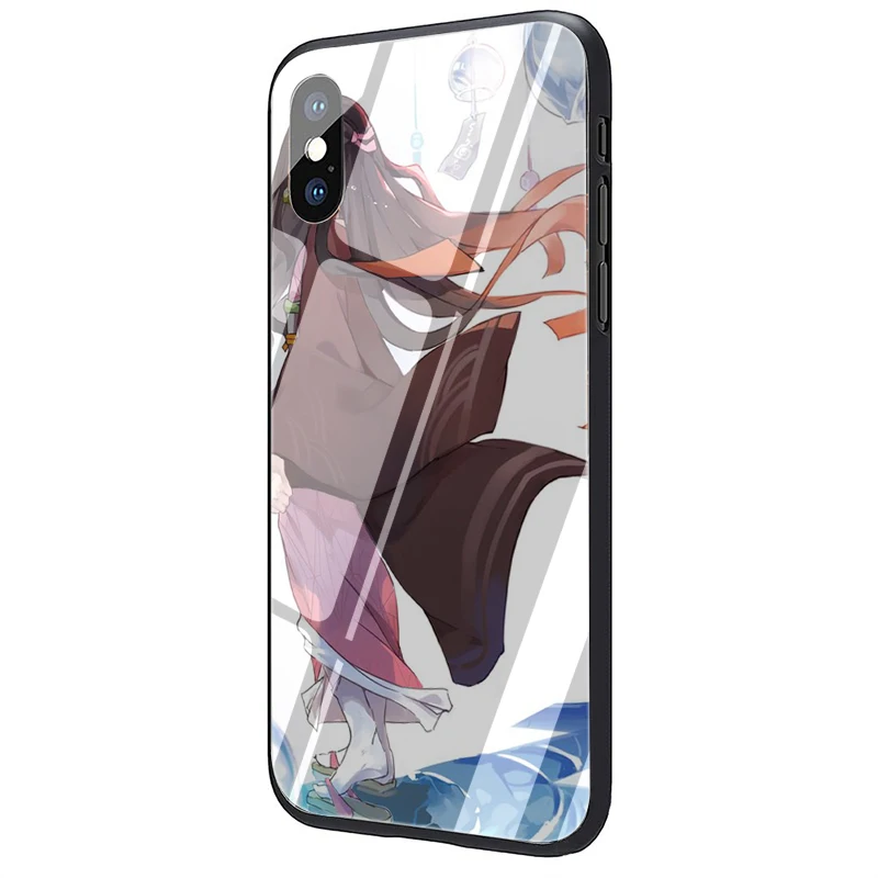 EWAU аниме Kimetsu no Yaiba закаленное стекло чехол для телефона iPhone 5 5S SE 6 6s 7 8 plus X XR XS 11 pro Max - Цвет: G1