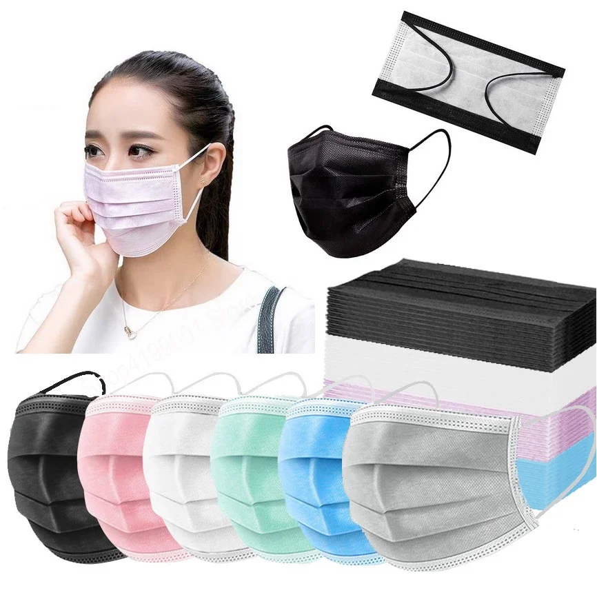 

Disposable Protective Mask Colored 3 Layers Filter NonWoven Dust mascarillas Non-Surgical Mouth Masks Black Face Masks mascara