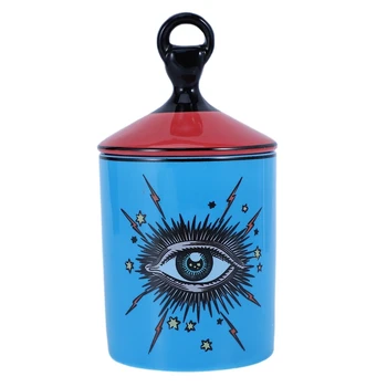 

Big Eye Starry Sky Incense Candle Holder with Hand Lid Aromatherapy Candle Jar Diy Handmade Candelabras Home Desk Decoration Blu