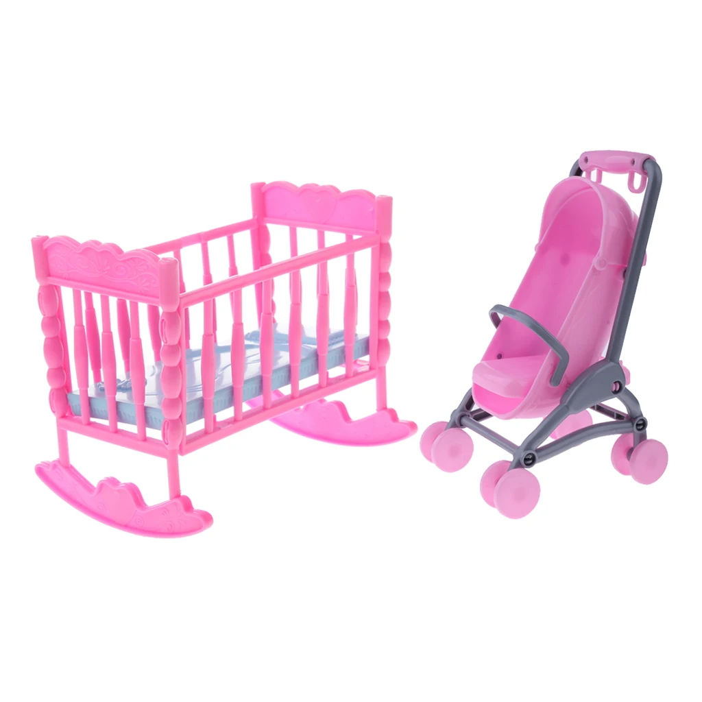 Miniature Cradle Bed Stroller Furniture Pretend Play For  Dolls House