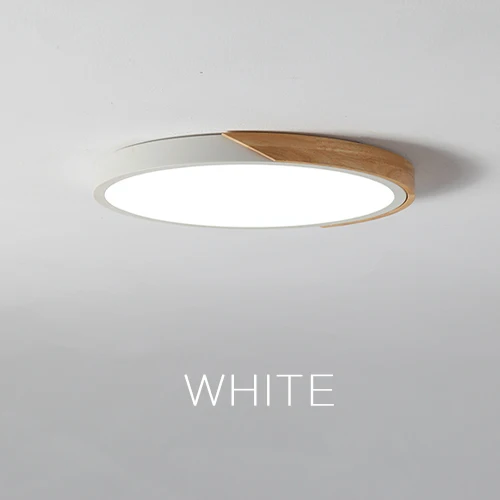 White Round Современный светодиодный потолочный светильник, ультратонкая лампа, Деревянный светильник, крепление на поверхность, для гостиной, домашнего декора, балкон, пульт дистанционного управления - Цвет корпуса: White Round