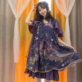 

Chinese style lolita dress vintage cute printing bowknot high waist kawaii dress women victorian dress girl gothic lolita op cos